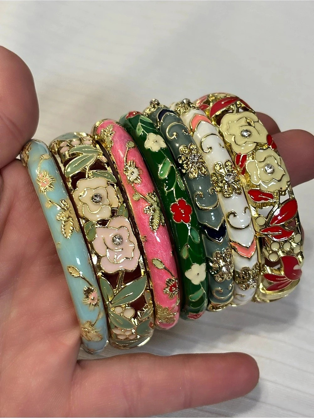 Floral Enamel Bangle Bracelet Set